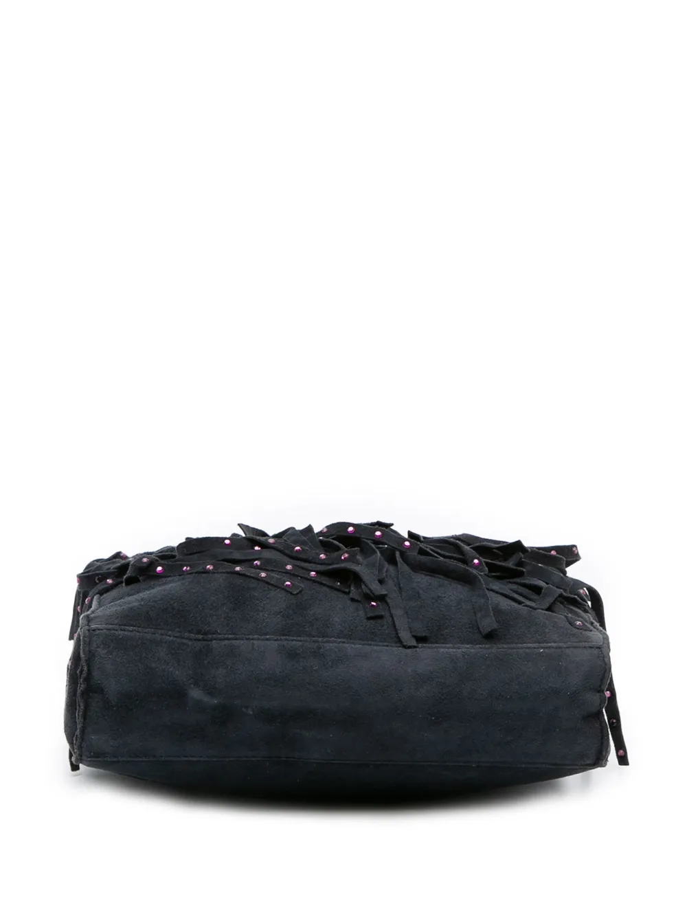 Pre-owned Chanel 2000-2002 Mini Suede Studded Fringe Tote Bag In Black