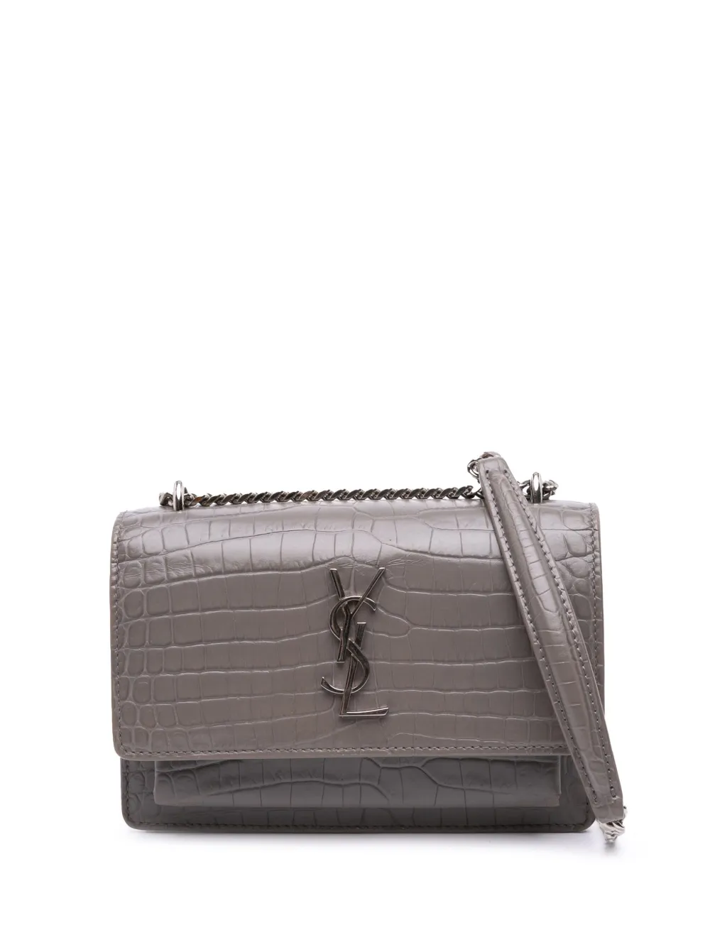 Saint Laurent Pre-Owned 2017 Croc Embossed Leather Monogram Sunset Chain Wallet crossbody bag | Grey | Image 1