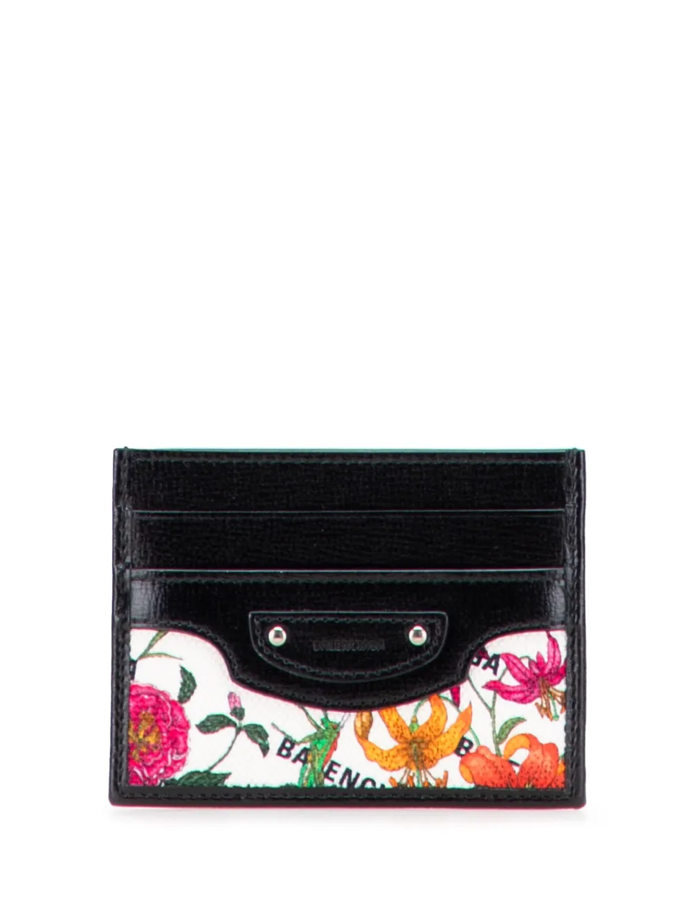 Pre-owned Gucci 2021-2025 Balenciaga The Hacker Project Flora Calfskin And Canvas Neo Classic Case Card Holder In Black
