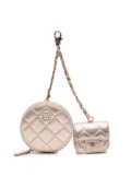 CHANEL Pre-Owned 2024 Metallic Quilted Lambskin Round Clip On Coin Purse Airpods Case - Gold
