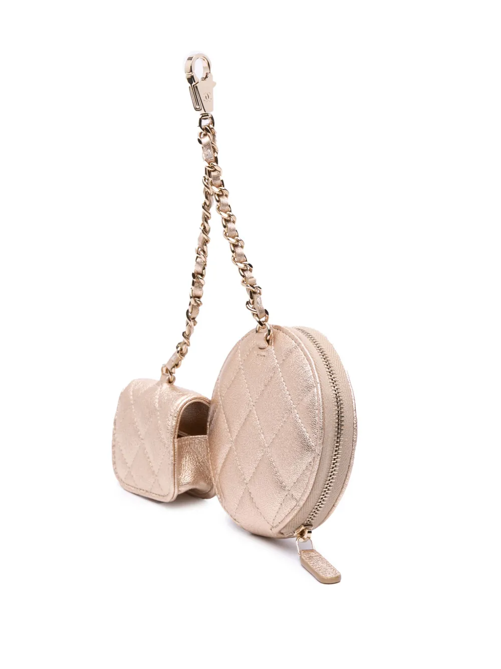 CHANEL Pre-Owned 2024 Metallic Quilted Lambskin Round Clip On Coin Purse Airpods Case | Image 2