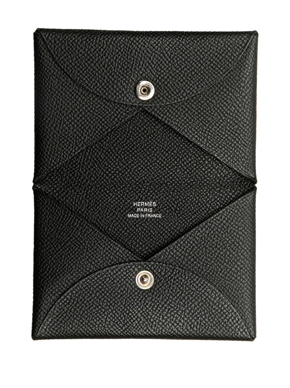 Pre-owned Hermes 2022 Epsom Calvi Card Holder In Black