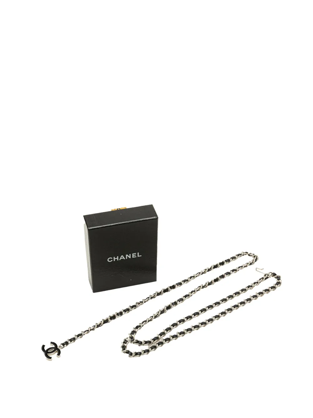 Pre-owned Chanel 2004 Silver Cc Leather Woven Chain Belt In Black