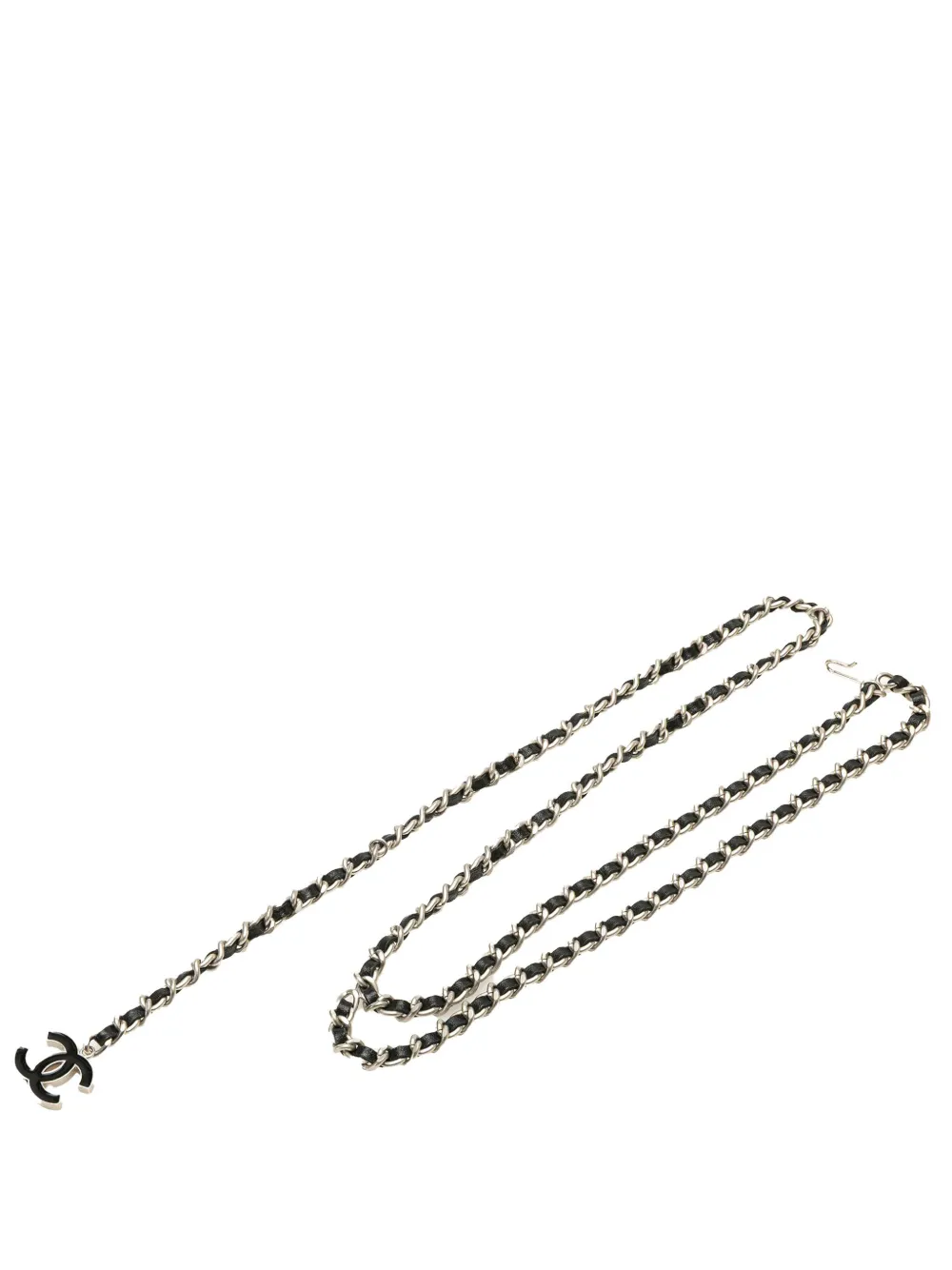 CHANEL Pre-Owned 2004 Silver CC Leather Woven Chain belt | Black | Image 1