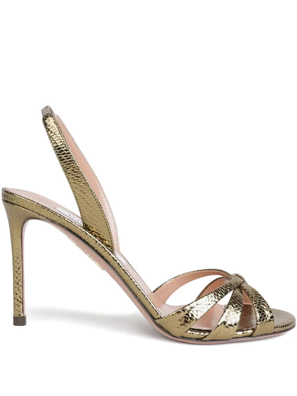 Aquazzura 85mm Tati metallic-effect slingback sandals Green