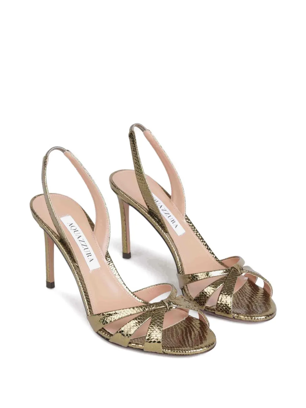 Aquazzura 85mm Tati metallic-effect slingback sandals Green
