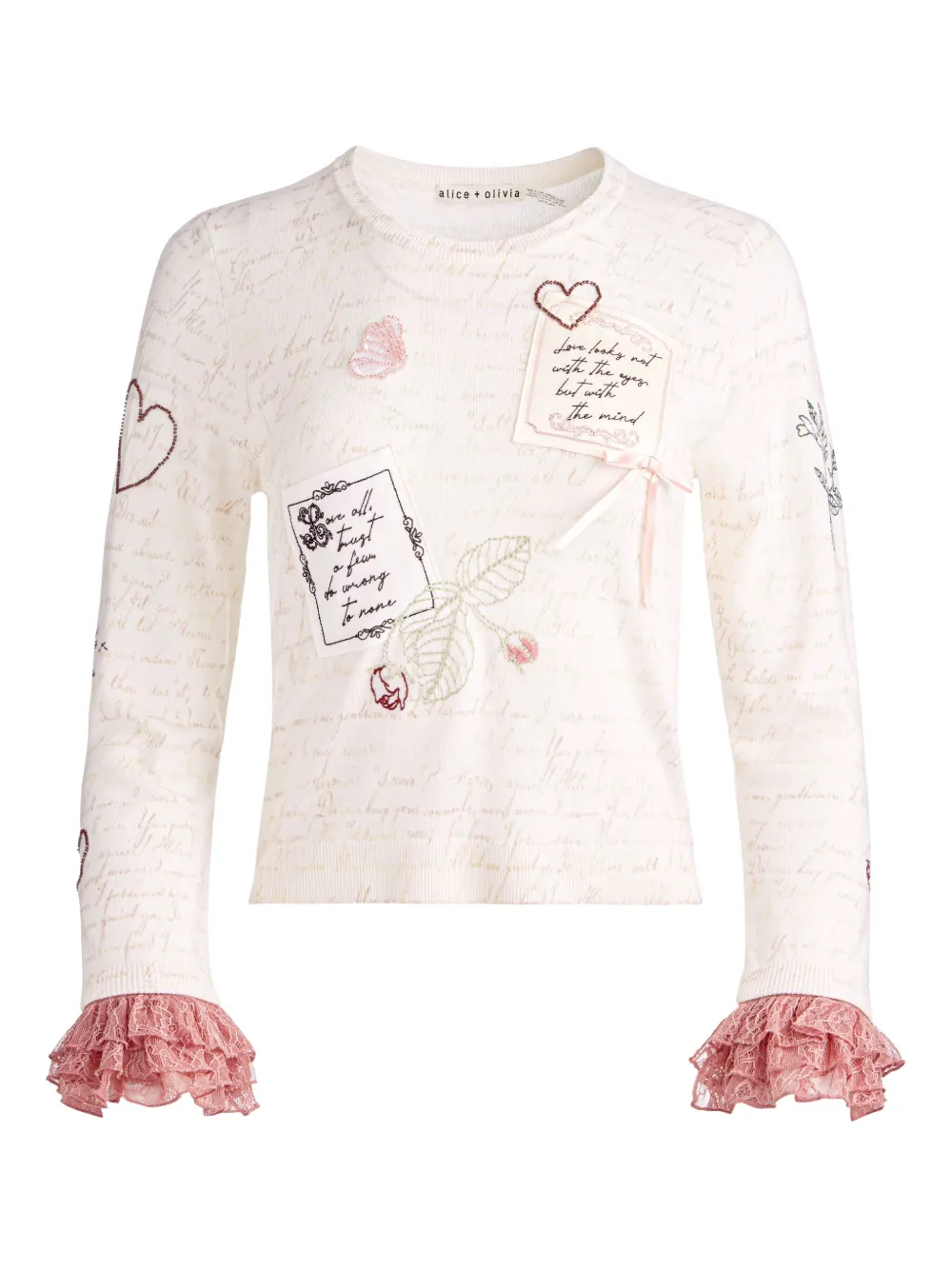 alice + olivia Carolann ruffled-cuff knitted top | White | Image 1