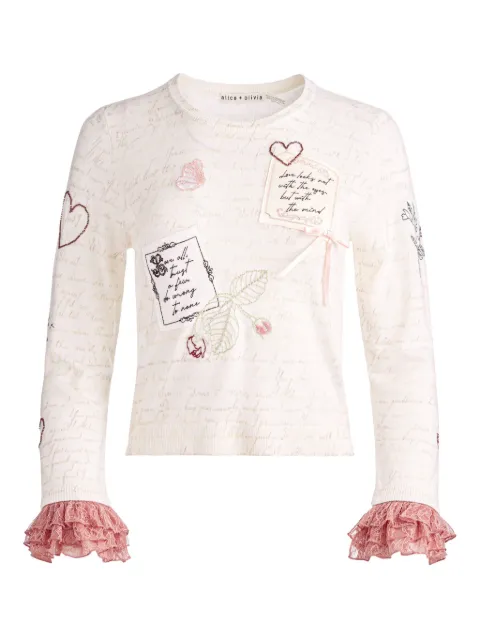 alice + olivia Carolann ruffled-cuff knitted top