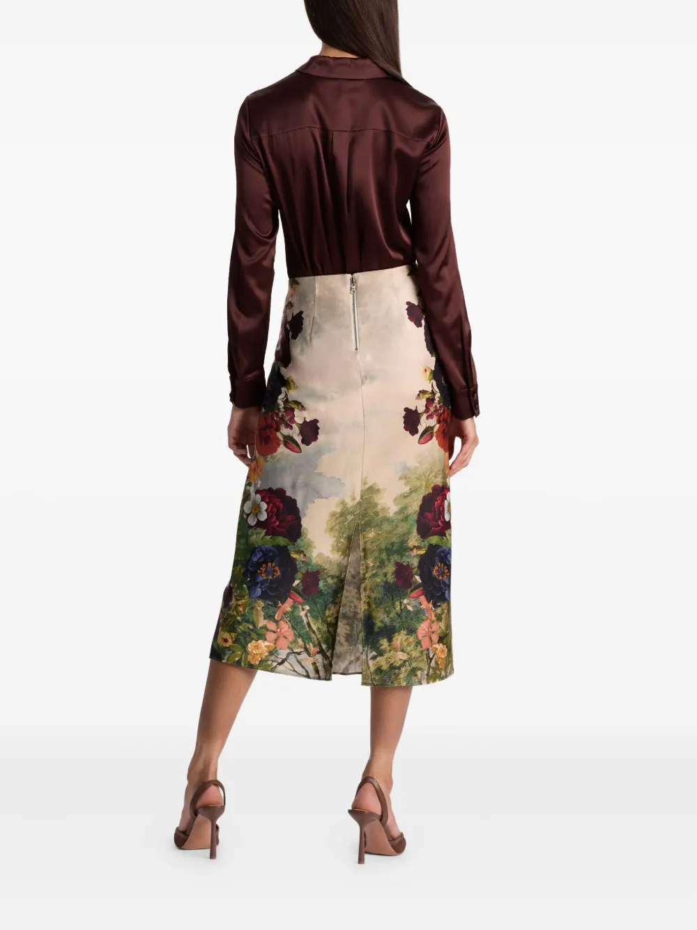 Alice And Olivia Maeve Floral-print Satin Midi Skirt In Neutral