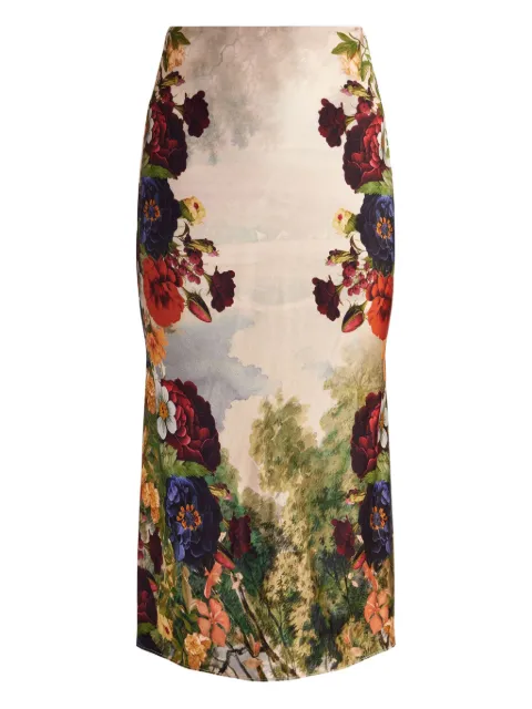 alice + olivia Maeve floral-print satin midi skirt