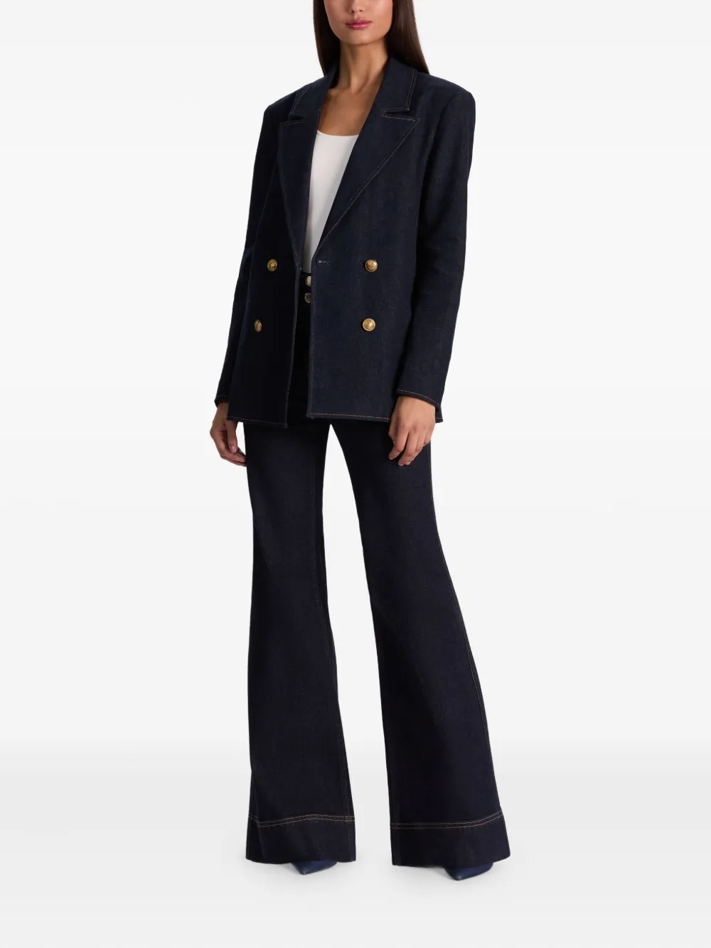 Alice And Olivia Jordan Double-breasted Hooded Denim Blazer In Blue