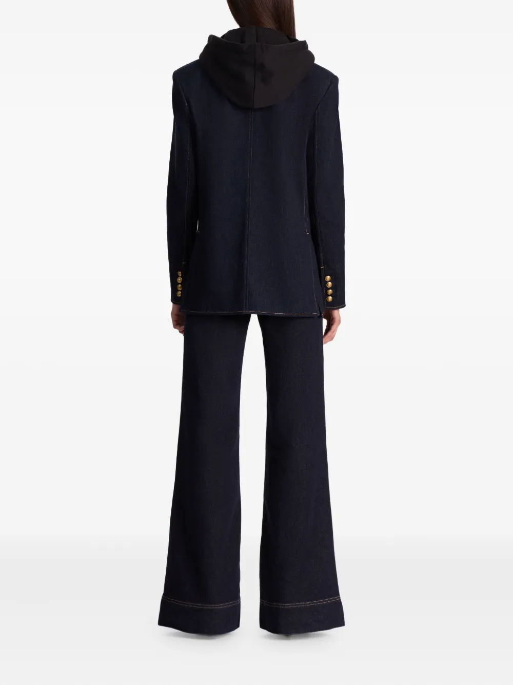 Alice And Olivia Jordan Double-breasted Hooded Denim Blazer In Blue