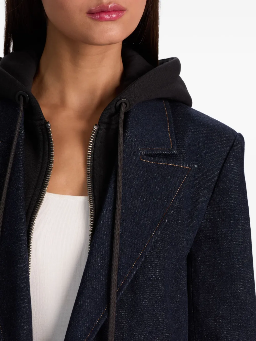 Alice And Olivia Jordan Double-breasted Hooded Denim Blazer In Blue