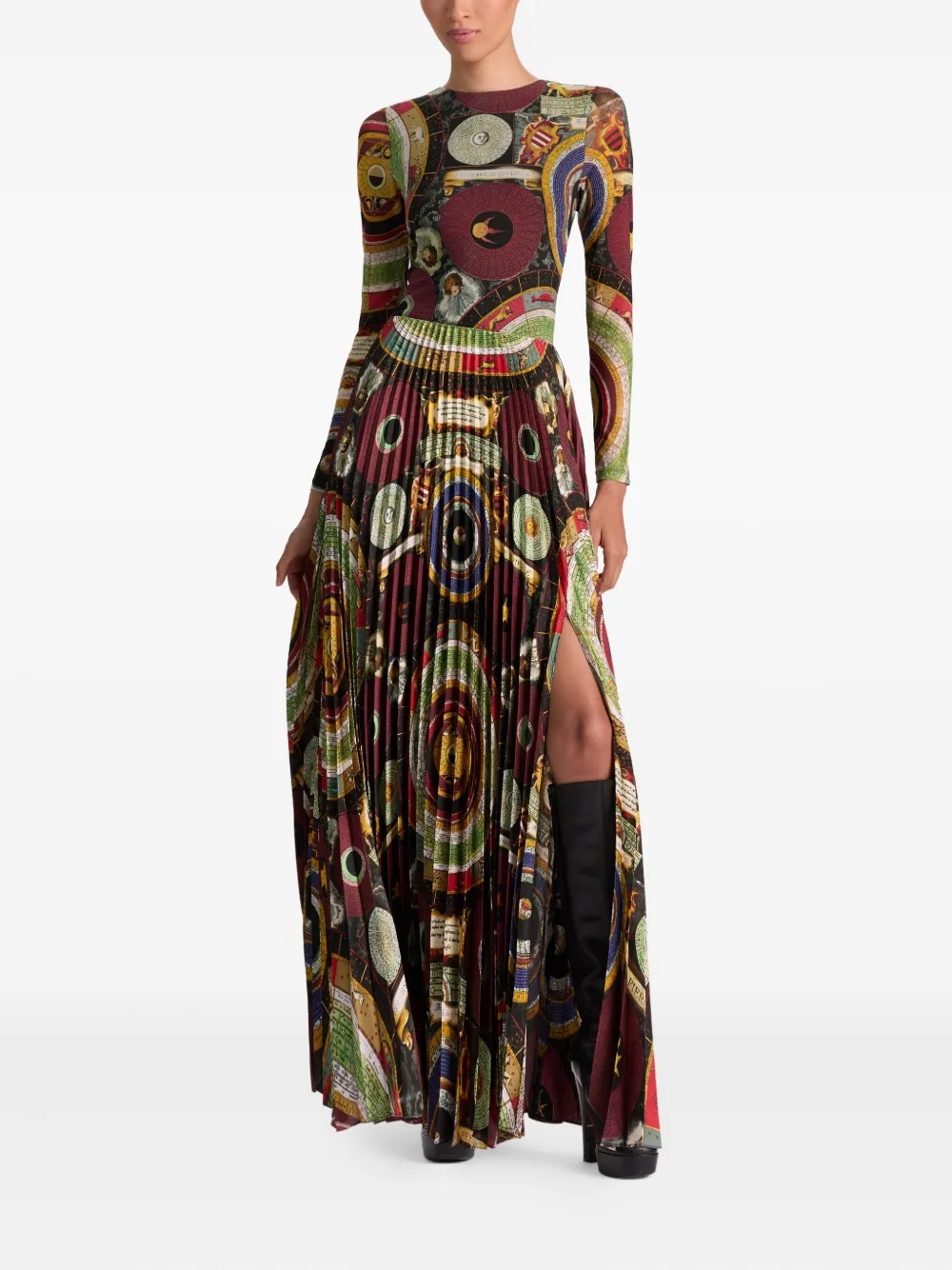 Alice And Olivia Ivey Sunburst-pleated Maxi Dress In Multi