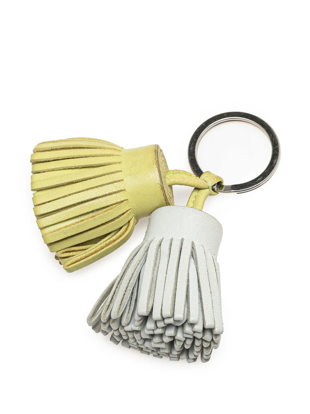 Pre-owned Hermes 2015-2025 Milo Lambskin Carmen Uno Dos Ring Key Holder In Gray