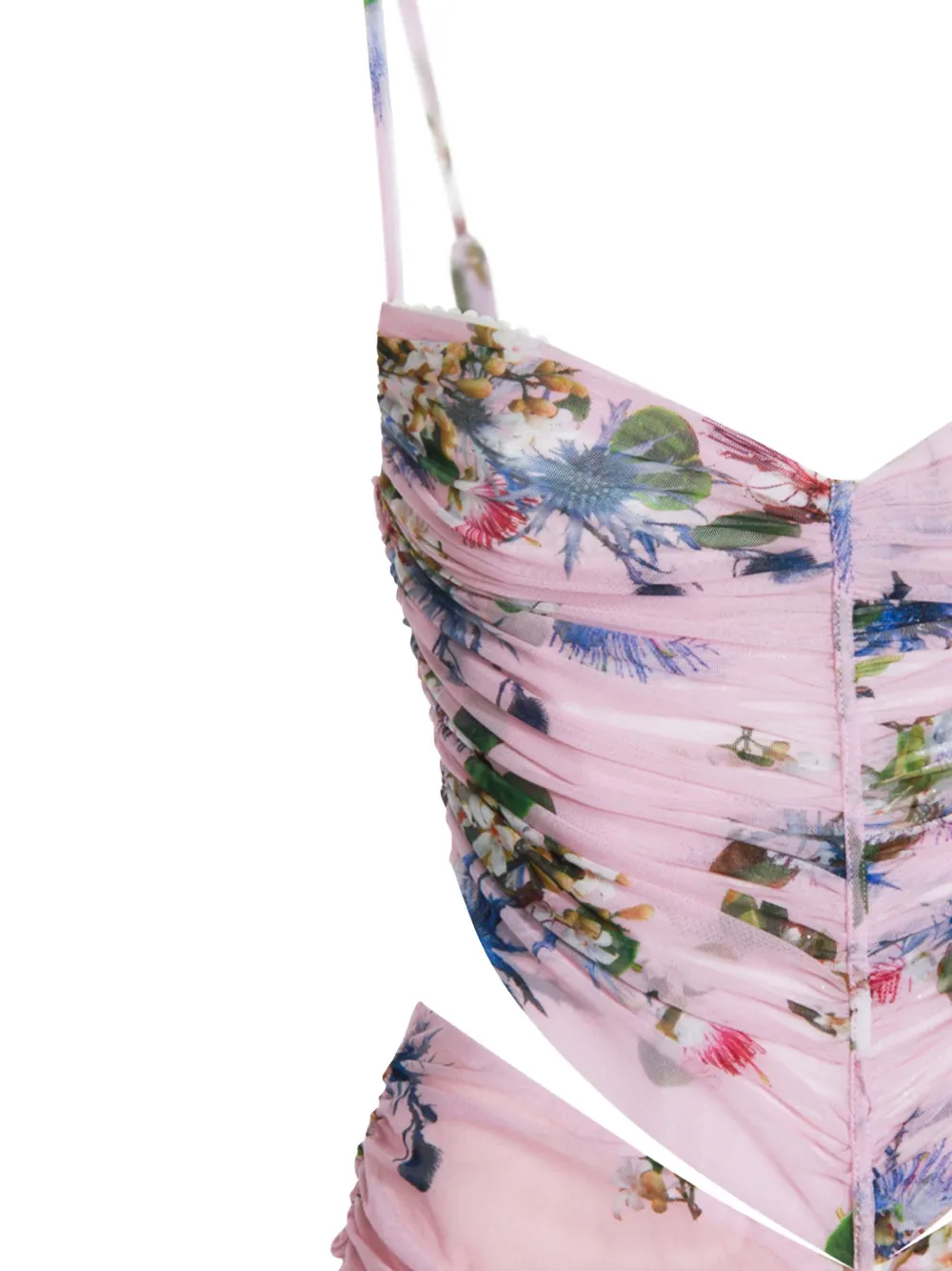 Blumarine Floral Cut-out Dress Spaghetti Straps In Pink
