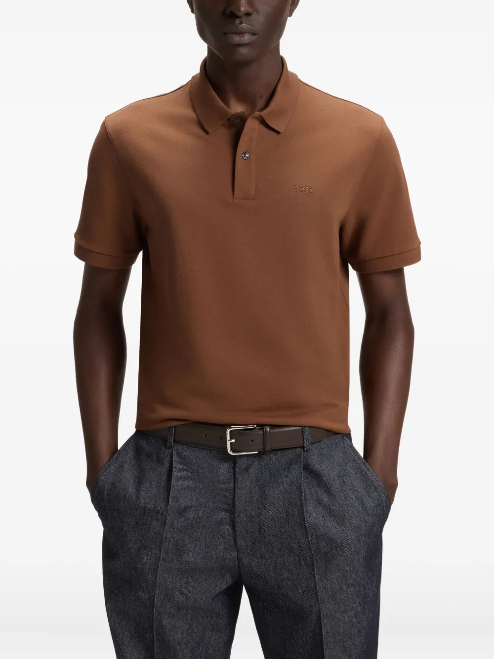 BOSS Poloshirt met geborduurd logo Bruin