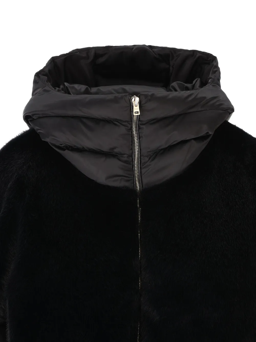 Herno Satin Short Sleeve Faux Fur Jacket In Black