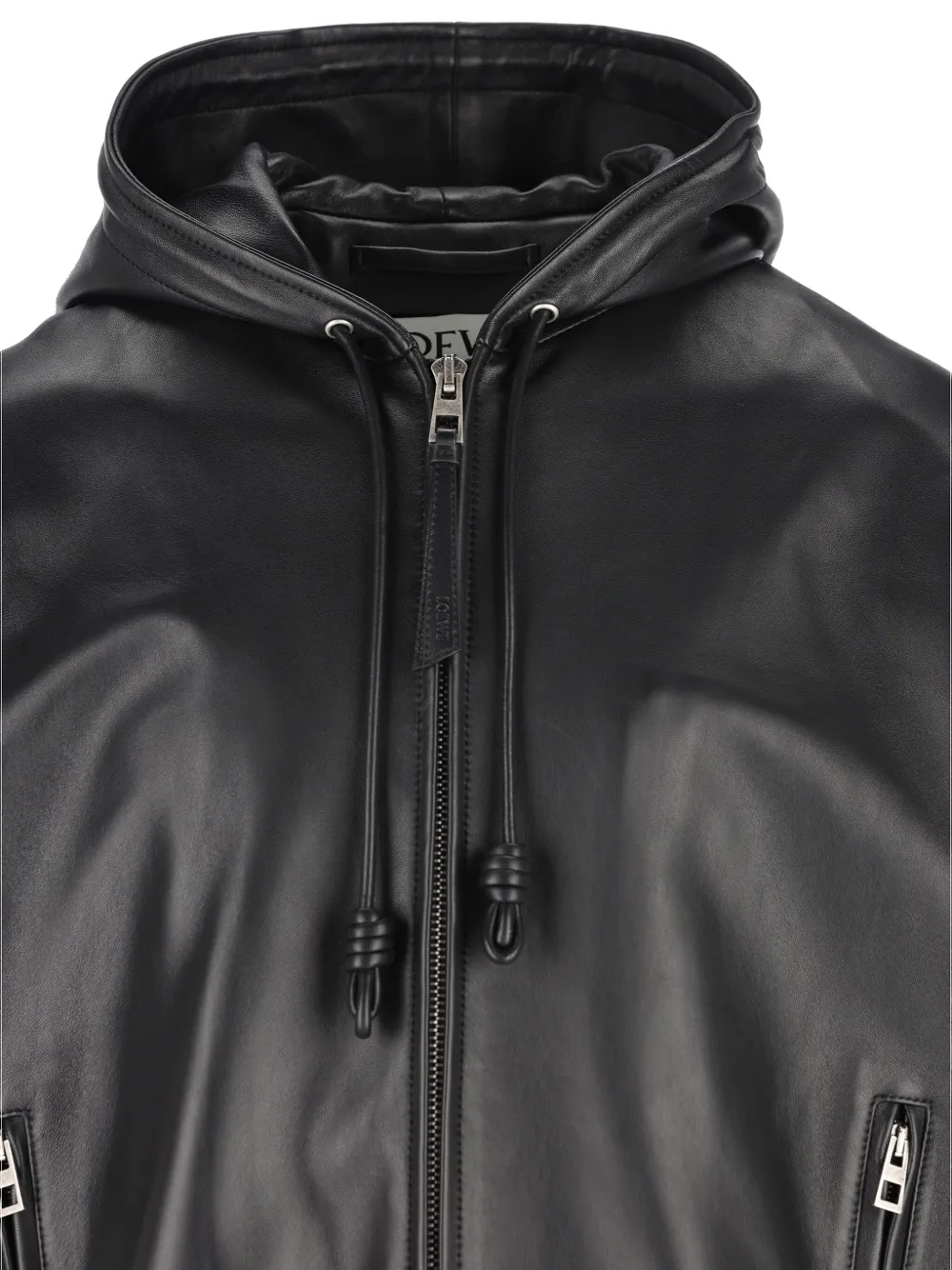 Loewe Leather Hooded Bomber Jacket In Black