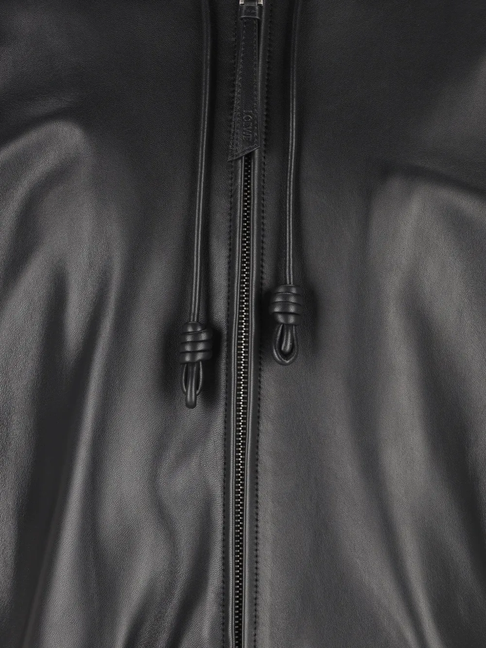 Loewe Leather Hooded Bomber Jacket In Black