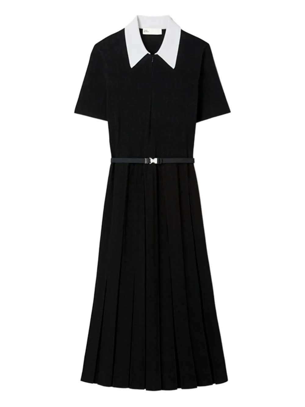 Tory Burch Abito pointelle plissettato con monogramma - Nero