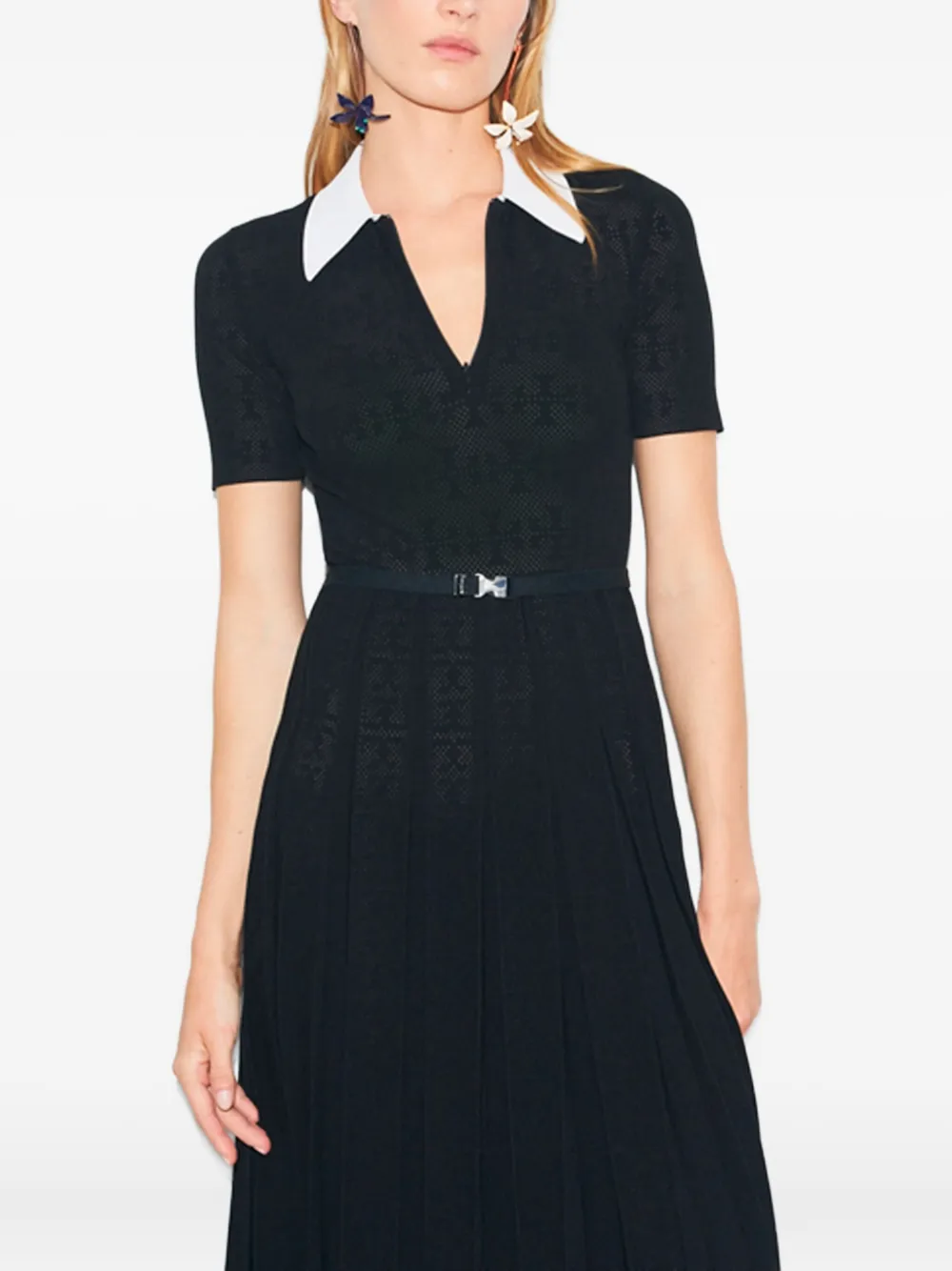 Tory Burch Pointelle geplooide jurk met monogram Zwart