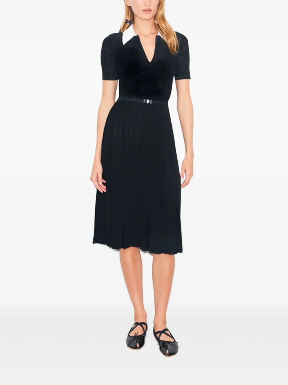 Tory Burch Pointelle geplooide jurk met monogram Zwart