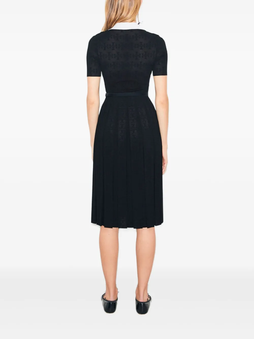 Tory Burch Pointelle geplooide jurk met monogram Zwart