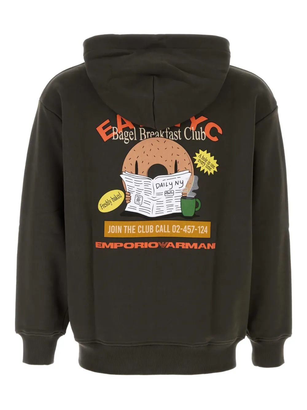 Emporio Armani Hooded Sweatshirt With Graphic Print And Ribbed Cuffs In Green