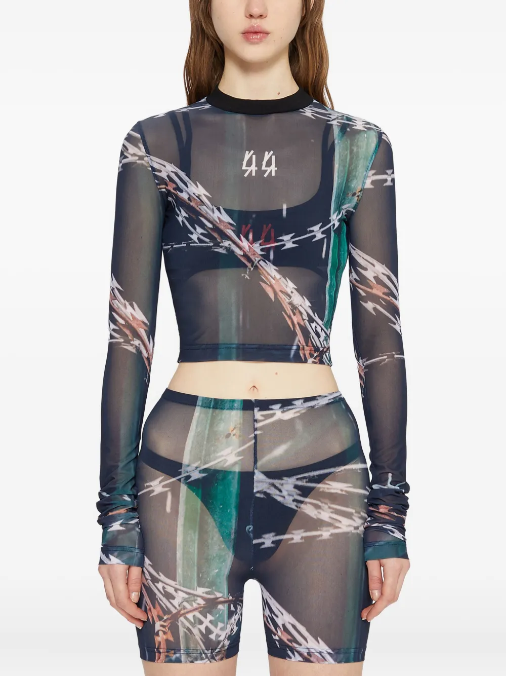 44 Label Group Long-sleeve Tulle Top In Multi