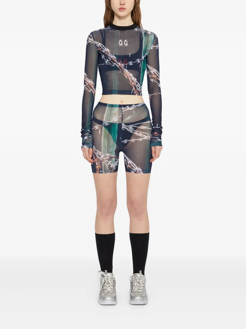 44 Label Group Long-sleeve Tulle Top In Multi