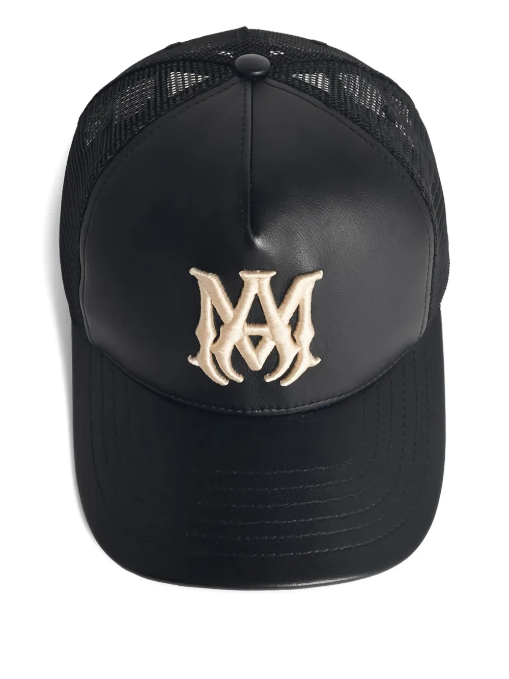 Amiri Leather Cap With Curved Brim And Mesh Back In Black
