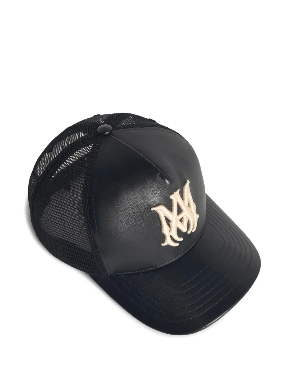 Amiri Leather Cap With Curved Brim And Mesh Back In Black