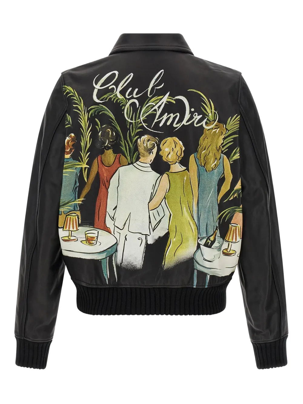 Amiri Graphic Print Leather Jacket With Collared Neck In Black