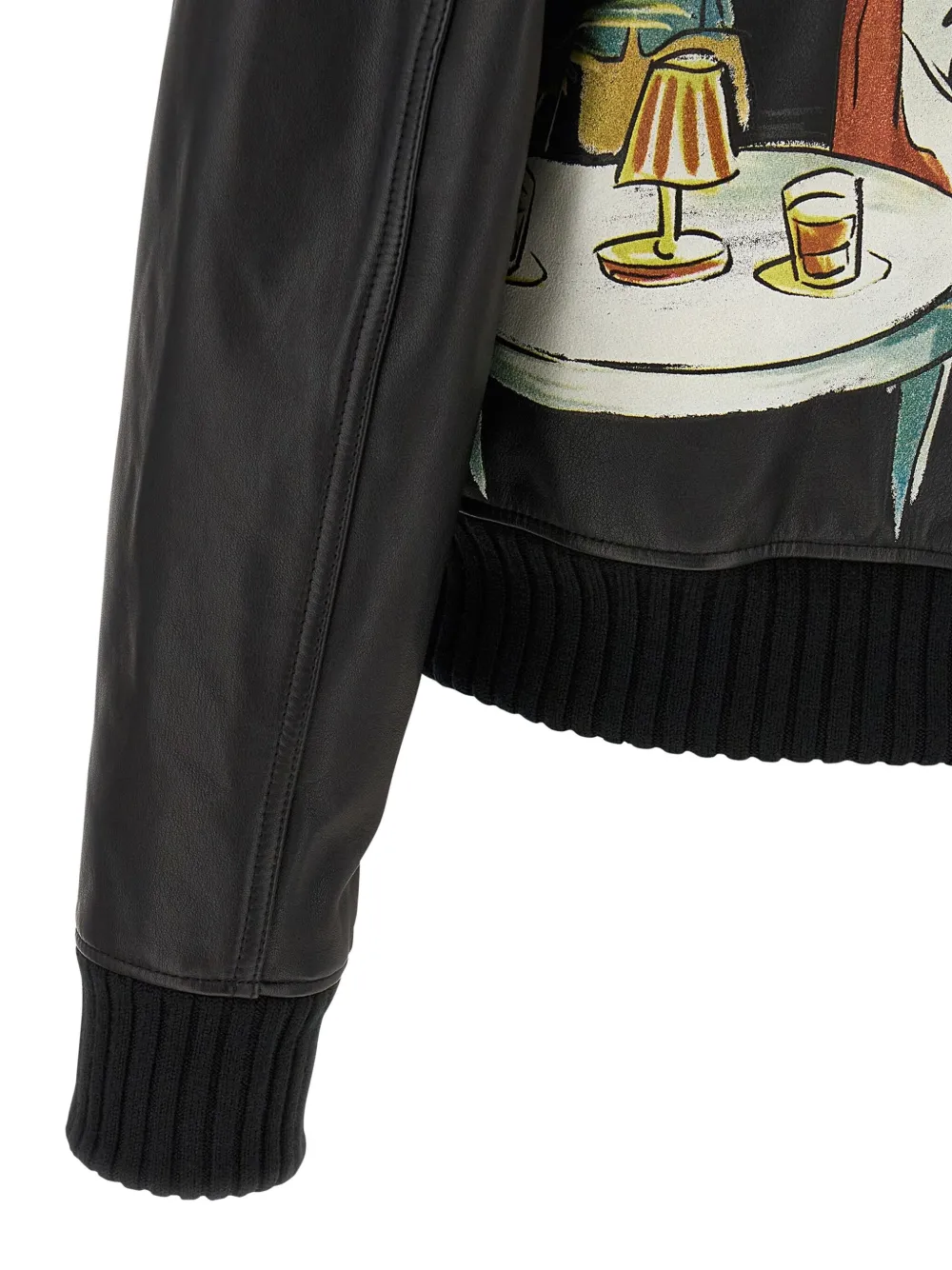Amiri Graphic Print Leather Jacket With Collared Neck In Black