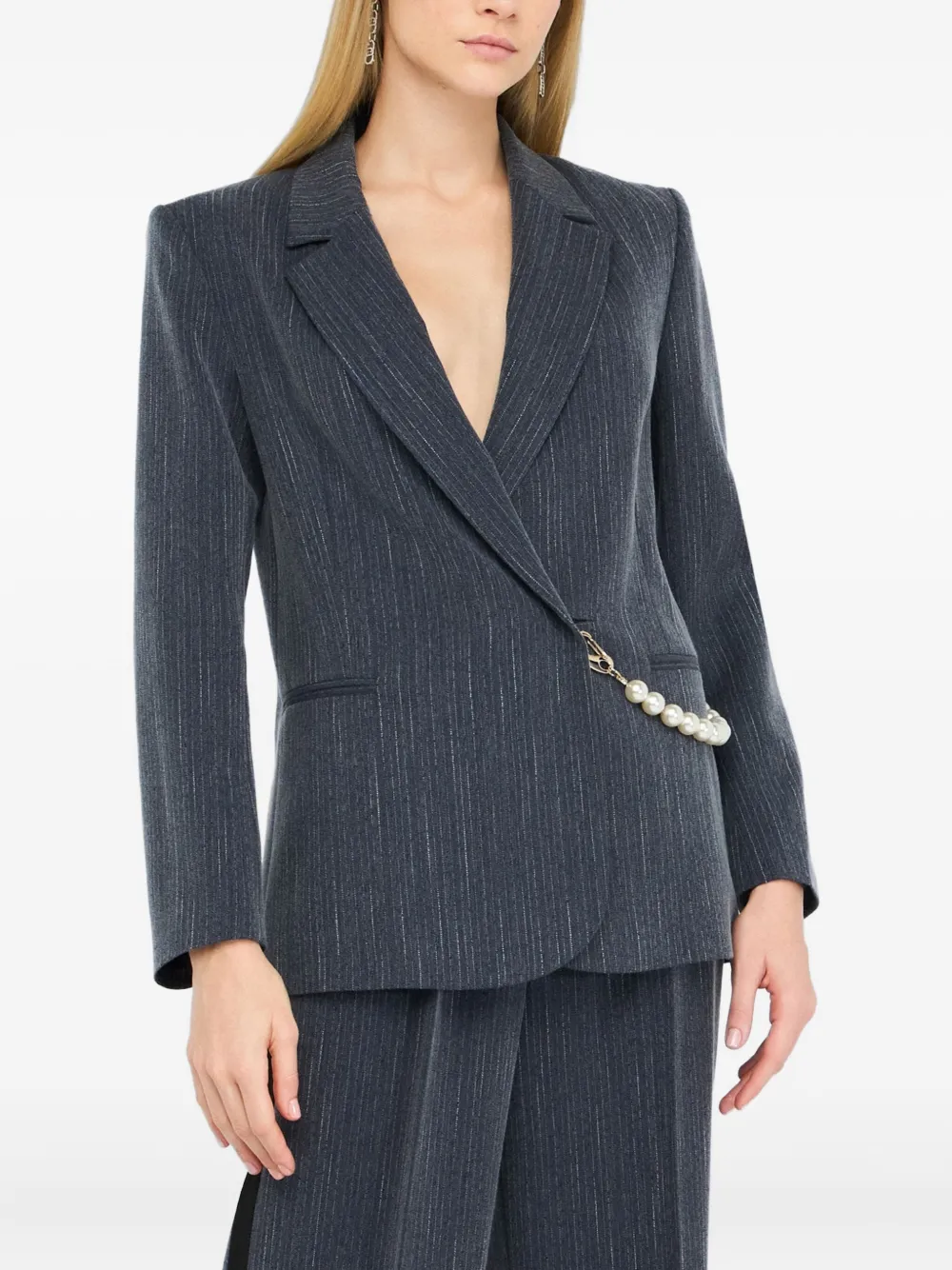 Liu •jo Pinstripe Flannel Blazer In Blue