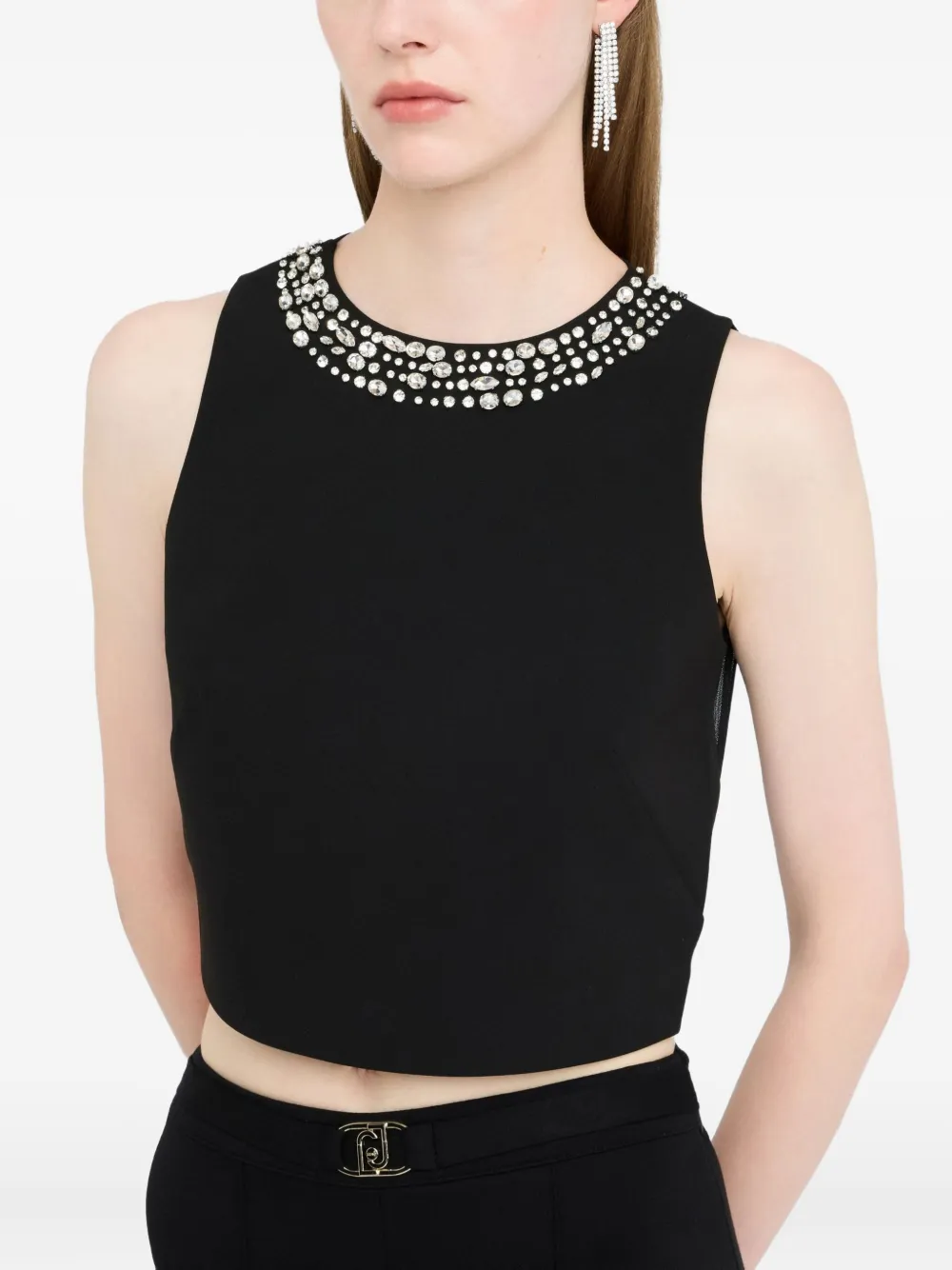 Liu •jo Top With Gemstones In Black