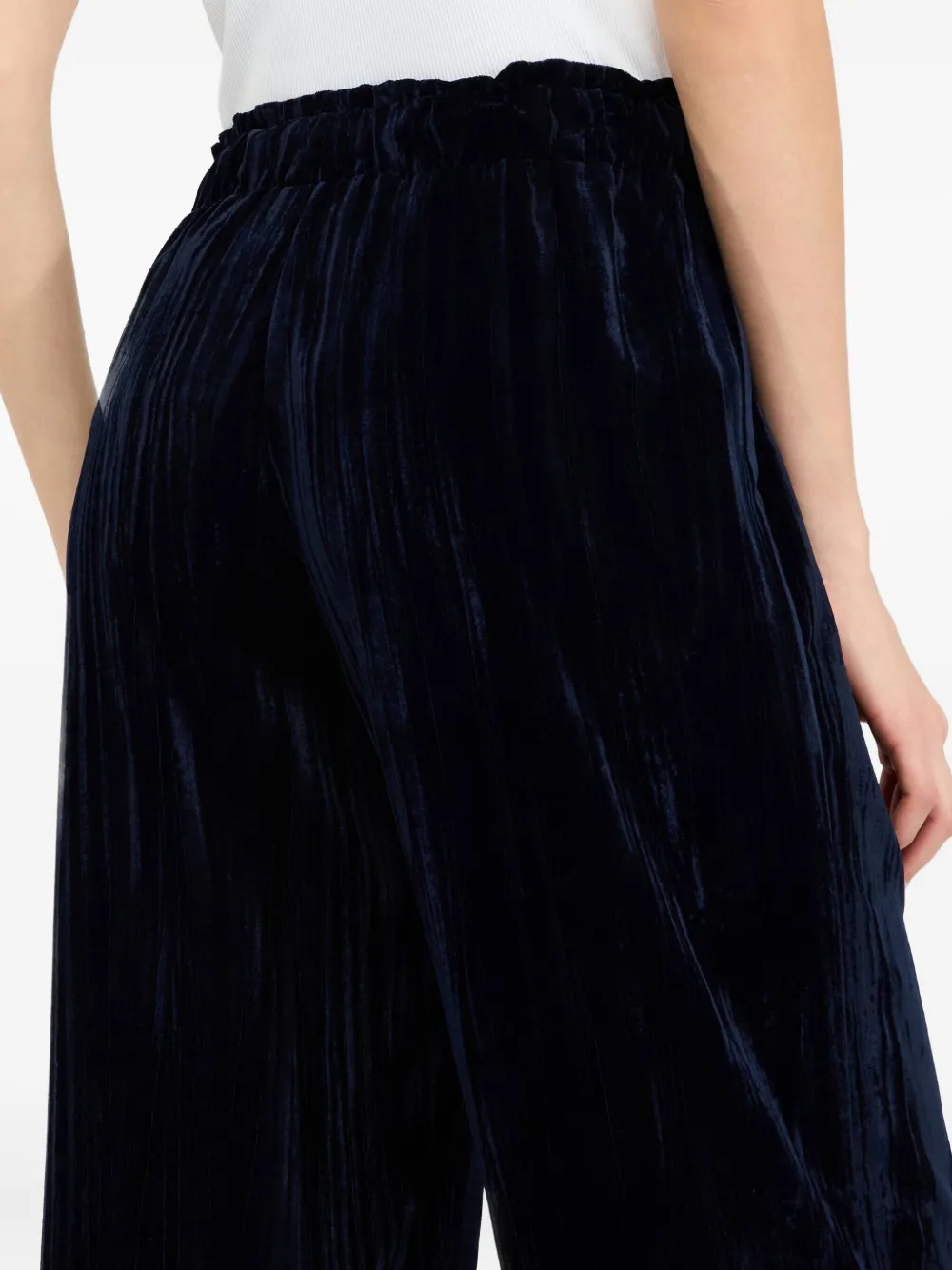 Liu •jo Velvet Navy Blue Wide-leg Trousers With Elastic Waistband In Blue