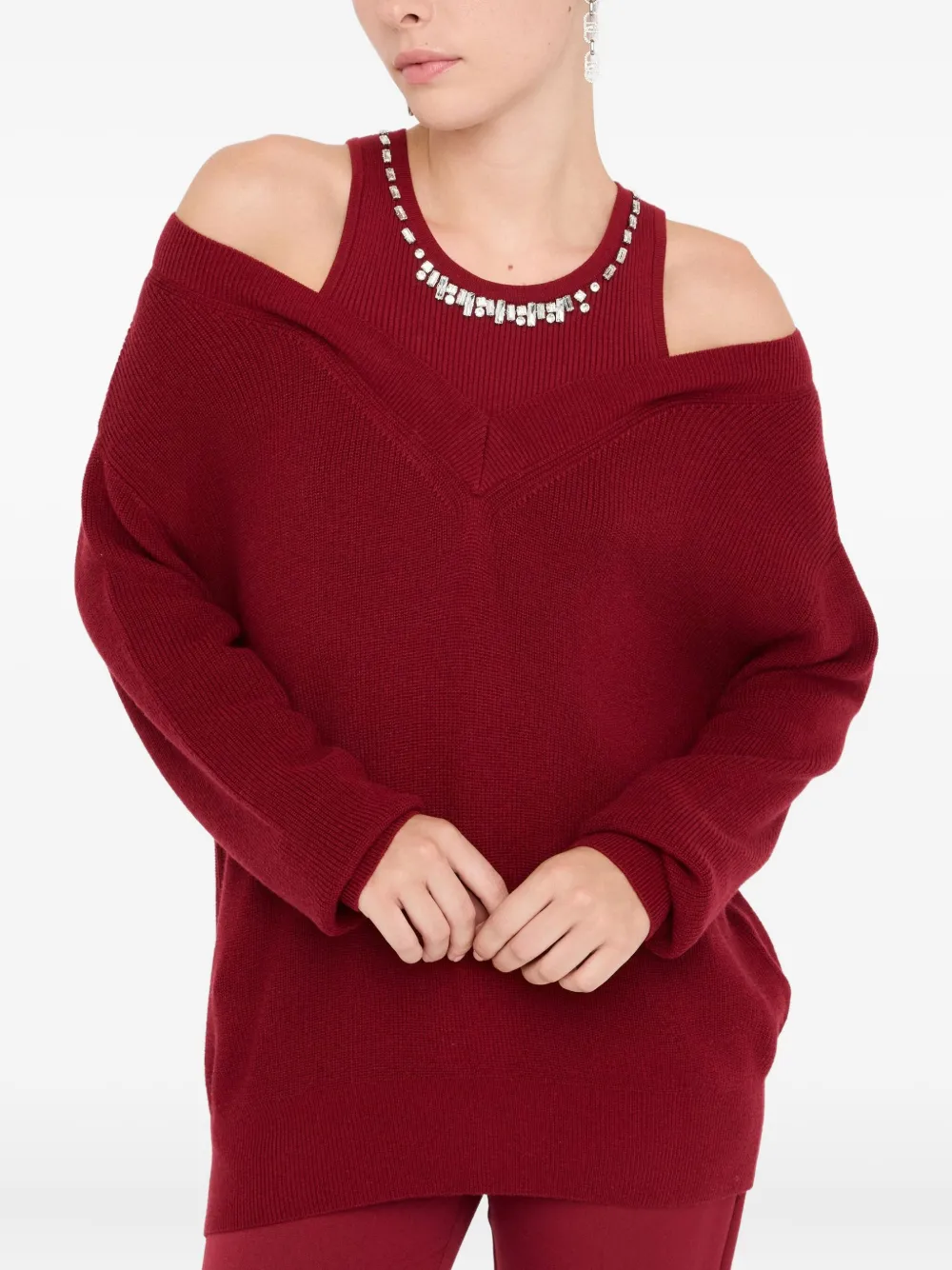 Liu •jo Jumper With Bejewelled Embroidery In Red