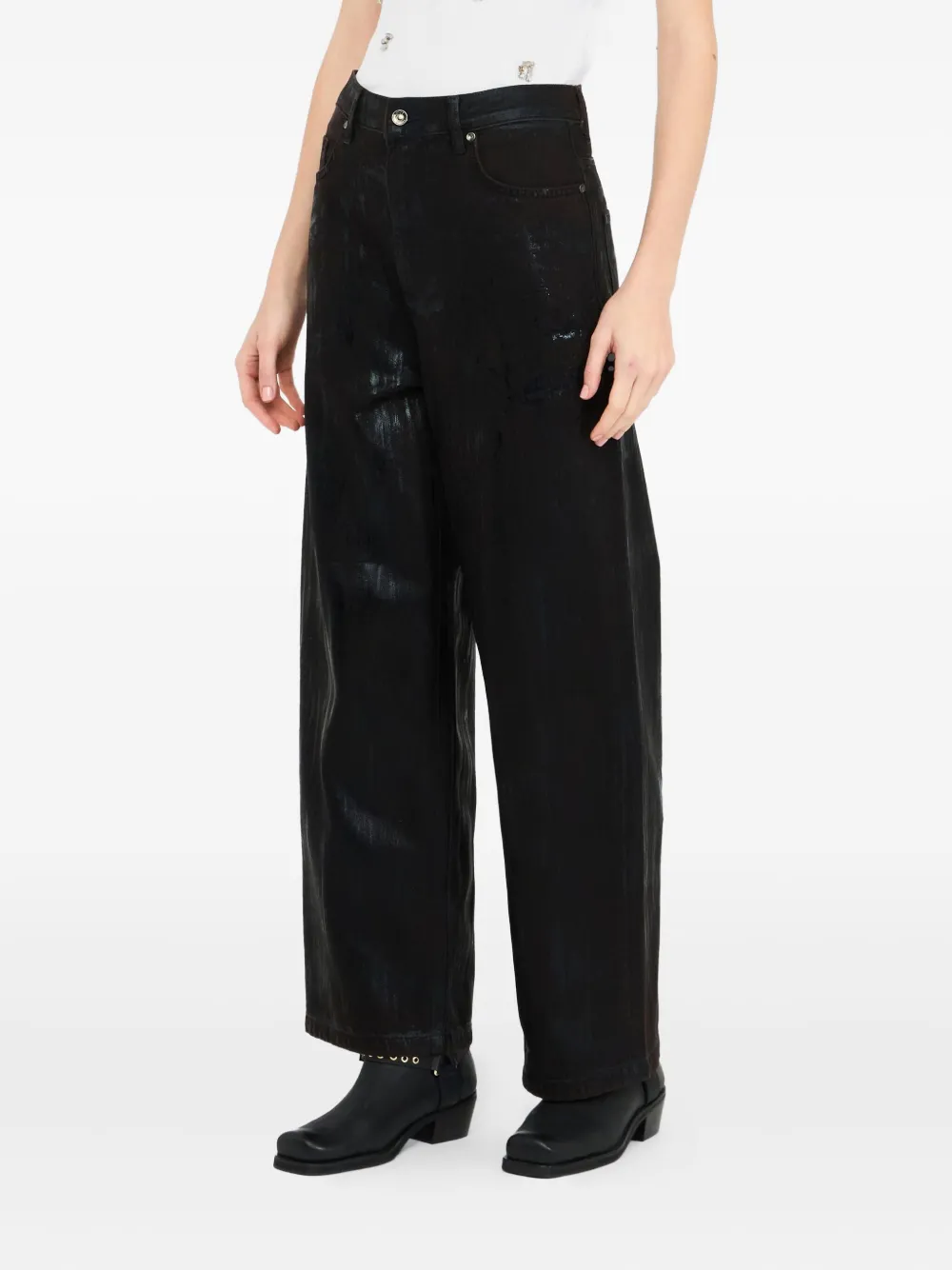 Liu •jo Flared Jeans With Coated Detailing In Black