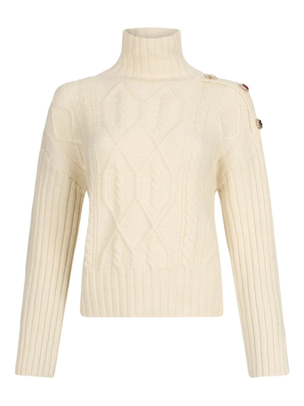 Liu •jo Wool Polo-neck With Bejewelled Buttons In White