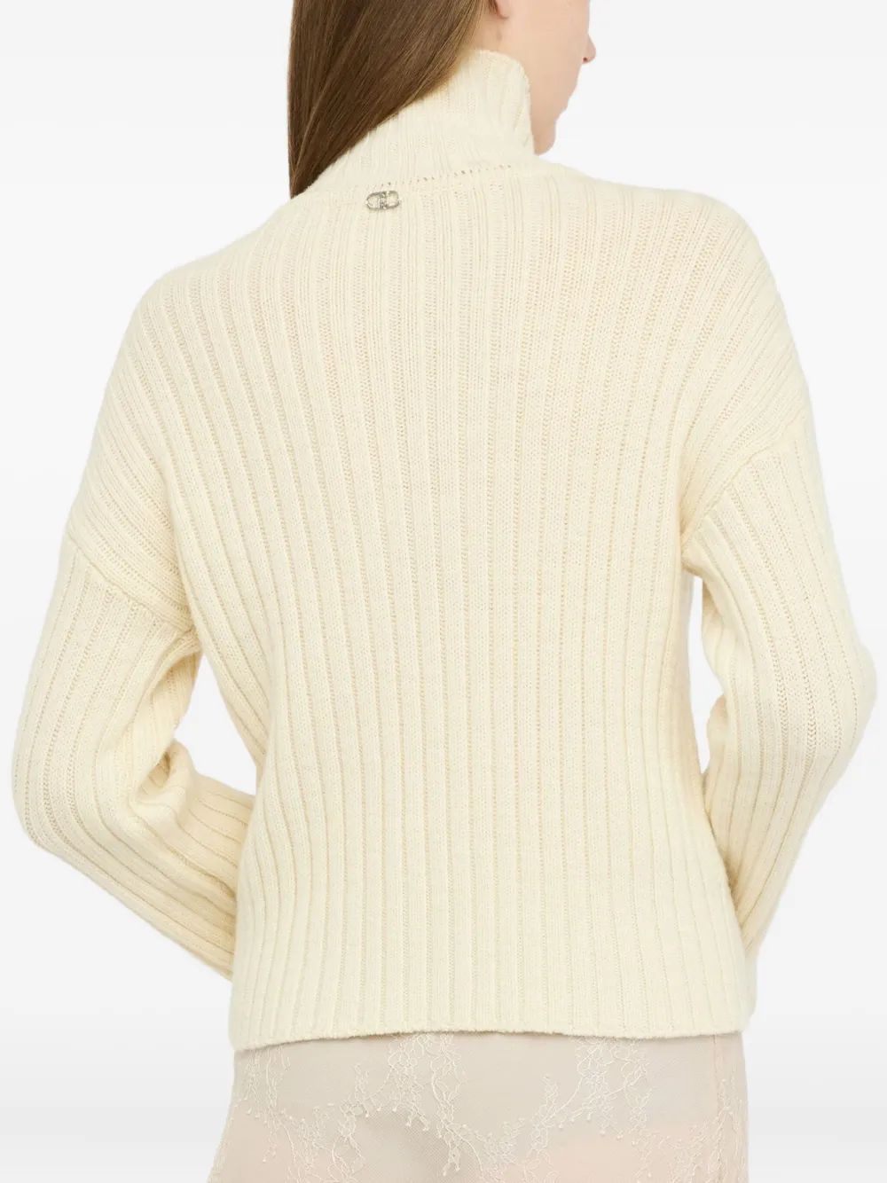 Liu •jo Wool Polo-neck With Bejewelled Buttons In White