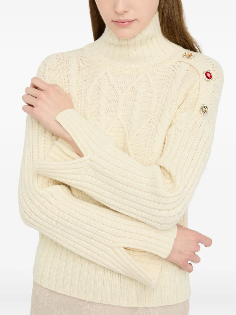 Liu •jo Wool Polo-neck With Bejewelled Buttons In White