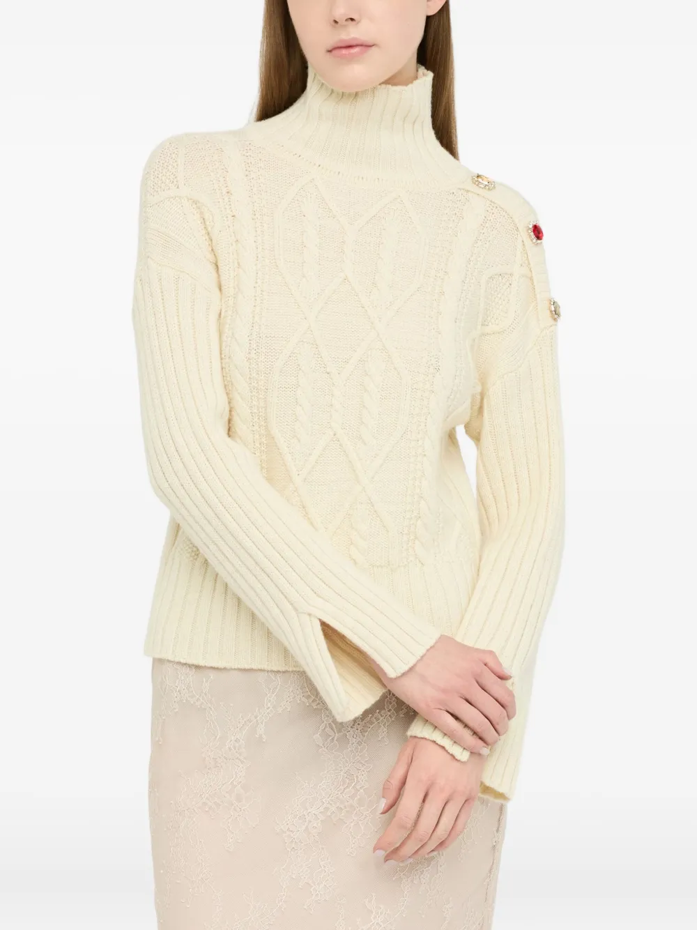 Liu •jo Wool Polo-neck With Bejewelled Buttons In White