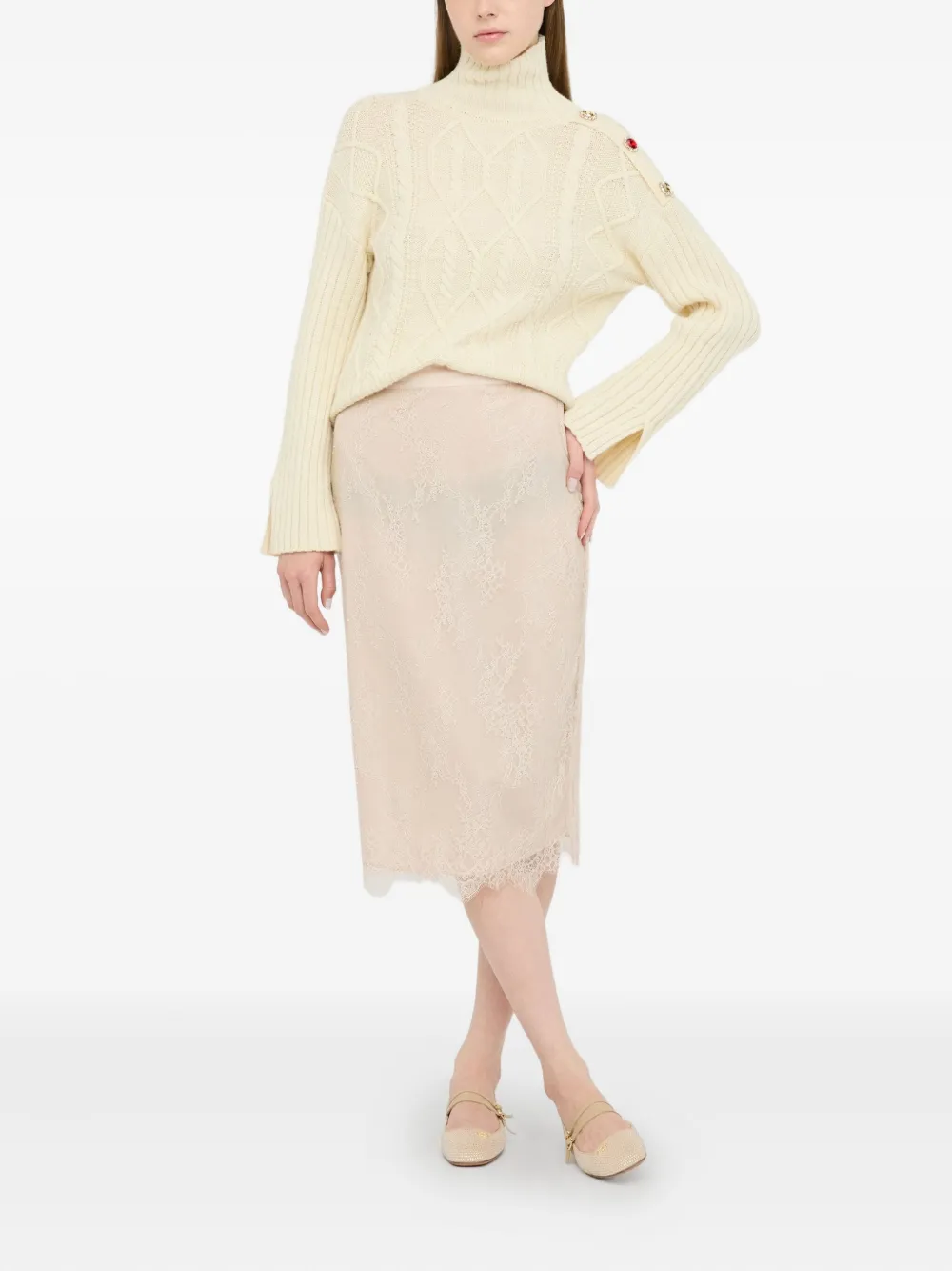 Liu •jo Wool Polo-neck With Bejewelled Buttons In White