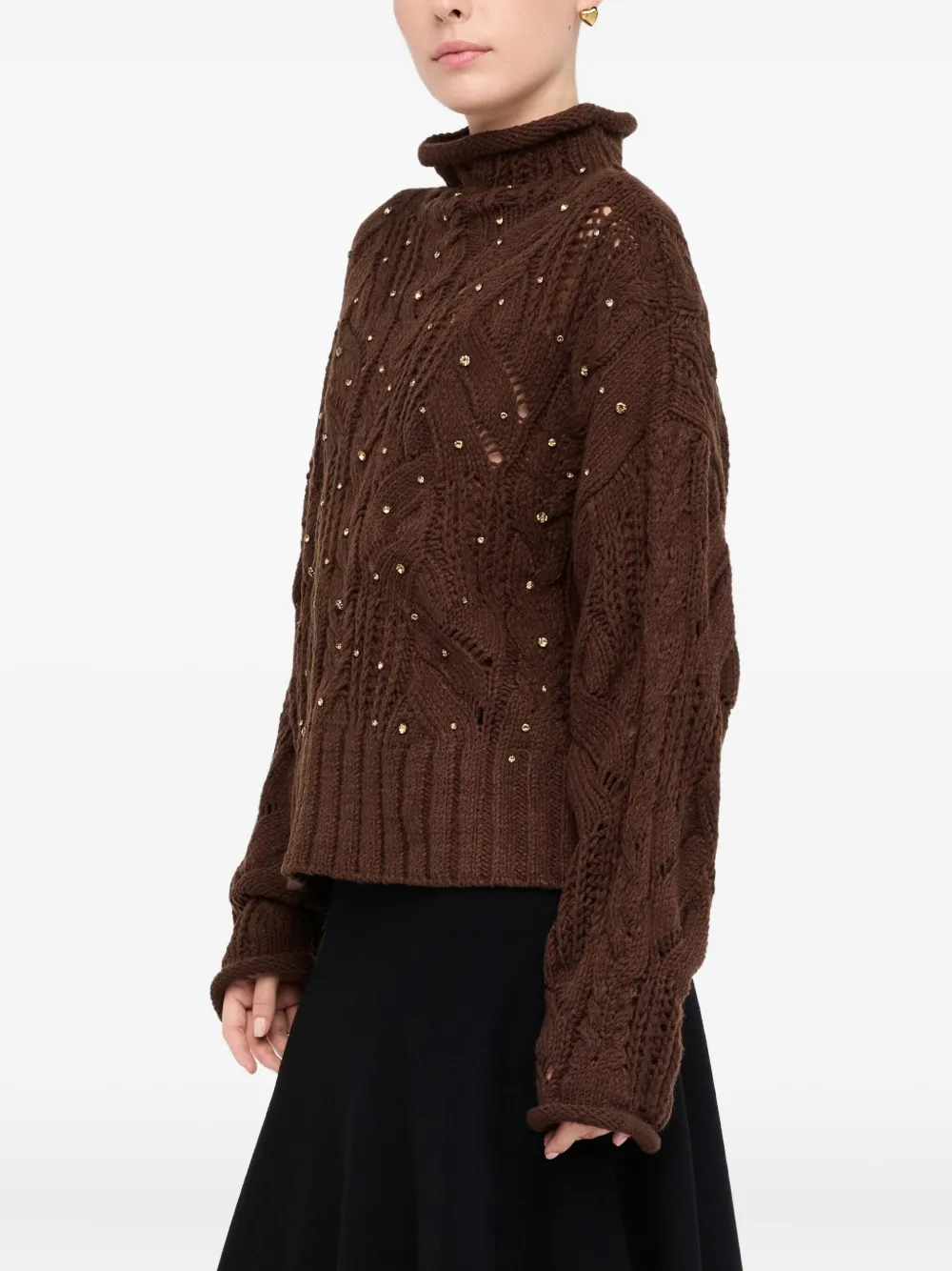 Liu •jo Polo-neck With Gemstones In Brown