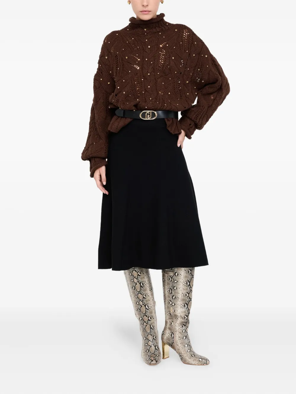 Liu •jo Polo-neck With Gemstones In Brown