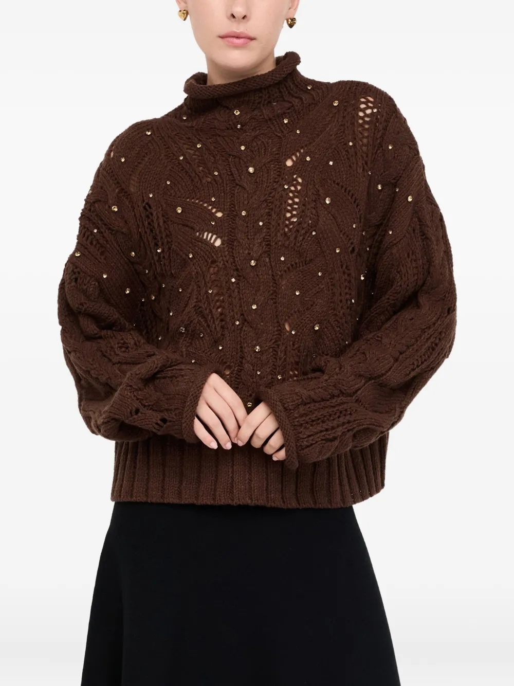 Liu •jo Polo-neck With Gemstones In Brown
