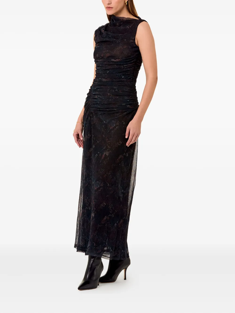 Nicholas Viona Ruched Snake-print Tulle Maxi Dress In Multi