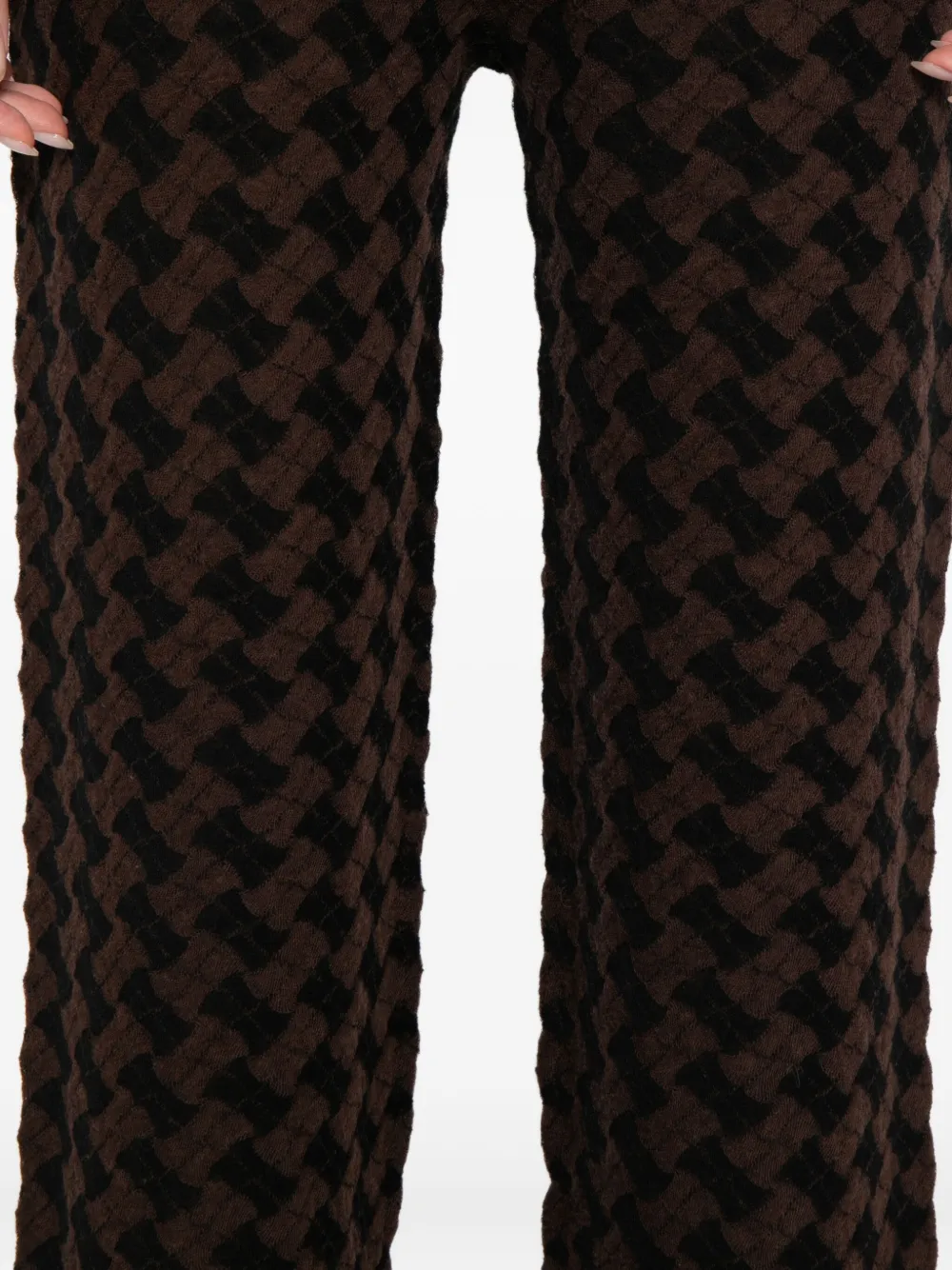 Yanyan Knits Basket-weave Cropped Trousers In Brown